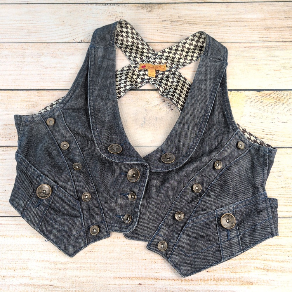 INSANE Apple Bottoms M - XL Denim Halter Vest Dark Wash Y2K Cropped Backless
